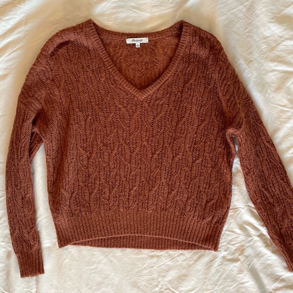Madewell Fall Women's Rust V-Neck Cable Knit Sweater